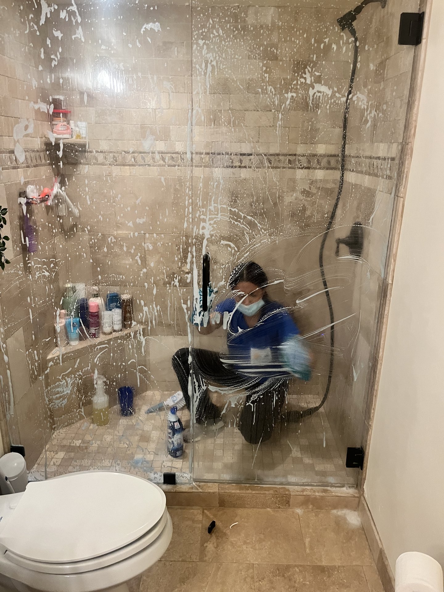 Shower detail cleaned during a deep cleaning visit